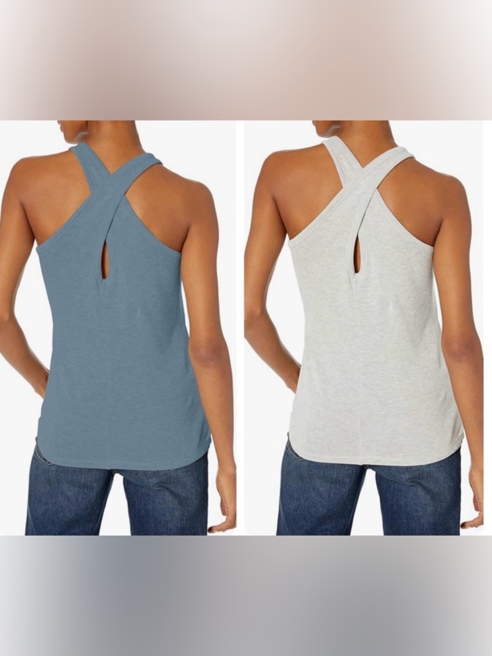 2 Daily Ritual Women's Cross-Back Thick Knit Tank Tops Blue & Gray